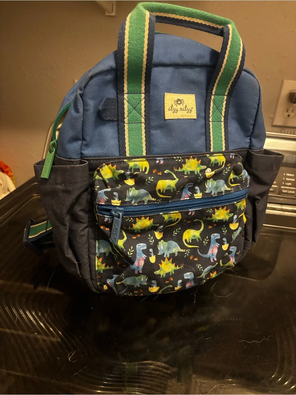 Itzy Ritzy Navy & Black Dinosaur Print Kids Backpack